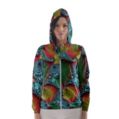 Fractal Art Colorful Pattern Hooded Windbreaker (women) by Simbadda