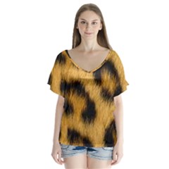 Animal Print Leopard V-neck Flutter Sleeve Top by NSGLOBALDESIGNS2