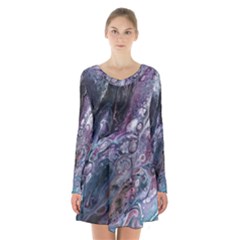 Planetary Long Sleeve Velvet V-neck Dress by ArtByAng