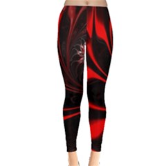 Red Black Abstract Curve Dark Flame Pattern Leggings 