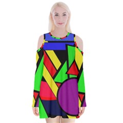 Background Color Art Pattern Form Velvet Long Sleeve Shoulder Cutout Dress by Nexatart