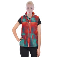 Green Red Lines Women s Button Up Vest