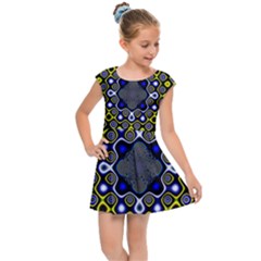 Digital Art Background Yellow Blue Kids Cap Sleeve Dress by Sapixe