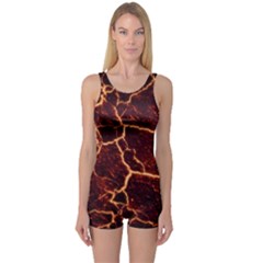 Lava Cracked Background Fire One Piece Boyleg Swimsuit by Sapixe