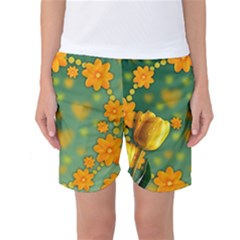Background Design Texture Tulips Women s Basketball Shorts by Sapixe