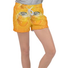 Orange Drink Splash Poster Women s Velour Lounge Shorts by Sapixe