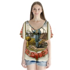 Historical Coat Of Arms Of Iowa V-neck Flutter Sleeve Top by abbeyz71