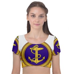 Badge Of Royal Canadian Navy Velvet Short Sleeve Crop Top  by abbeyz71