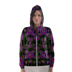 Black Lotus Night In Climbing Beautiful Leaves Hooded Windbreaker (women) by pepitasart