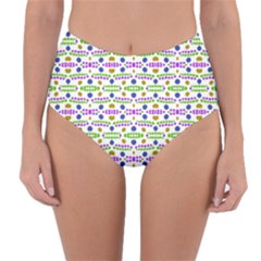 Retro Blue Purple Green Olive Dot Pattern Reversible High-waist Bikini Bottoms by BrightVibesDesign