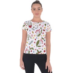 Floral Christmas Pattern  Short Sleeve Sports Top  by Valentinaart
