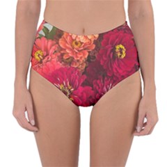 Peach And Pink Zinnias Reversible High-waist Bikini Bottoms by bloomingvinedesign