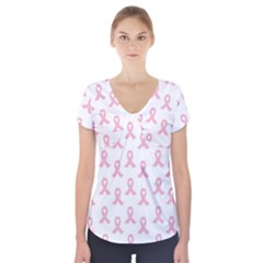 Pink Ribbon - Breast Cancer Awareness Month Short Sleeve Front Detail Top by Valentinaart