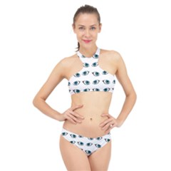 Blue Eyes Pattern High Neck Bikini Set by Valentinaart