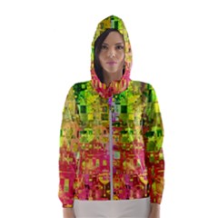 Color Abstract Artifact Pixel Hooded Windbreaker (women) by Sapixe