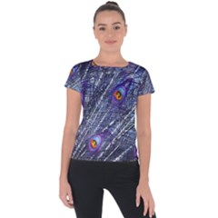 Peacock Feathers Color Plumage Blue Short Sleeve Sports Top  by Sapixe