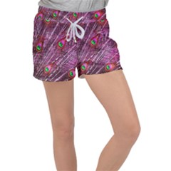 Peacock Feathers Color Plumage Women s Velour Lounge Shorts by Sapixe