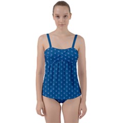 Quebec French Royal Fleur De Lys Elegant Pattern Blue Blue Quebec Fleur De Lys Pattern Blue Twist Front Tankini Set by Quebec