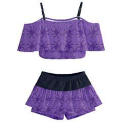 Pattern Spiders Purple And Black Halloween Gothic Modern Kids  Off Shoulder Skirt Bikini by genx
