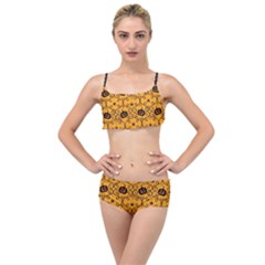 Pattern Pumpkin Spider Vintage Halloween Gothic Orange And Black Layered Top Bikini Set by genx