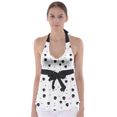 Pattern Skull Stars Handrawn Naive Halloween Gothic Black And White Babydoll Tankini Top by genx