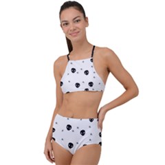 Pattern Skull Stars Handrawn Naive Halloween Gothic Black And White High Waist Tankini Set by genx