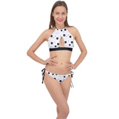 Pattern Skull Stars Handrawn Naive Halloween Gothic Black And White Cross Front Halter Bikini Set by genx