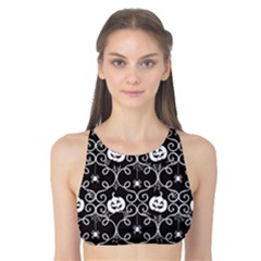 Pattern Pumpkin Spider Vintage Gothic Halloween Black And White Tank Bikini Top by genx