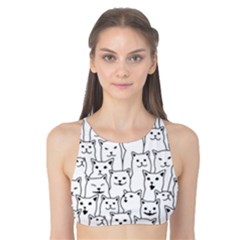 Funny Cat Pattern Organic Style Minimalist On White Background Tank Bikini Top by genx