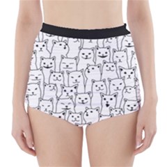 Funny Cat Pattern Organic Style Minimalist On White Background High-waisted Bikini Bottoms by genx