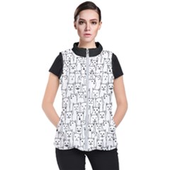 Funny Cat Pattern Organic Style Minimalist On White Background Women s Puffer Vest by genx