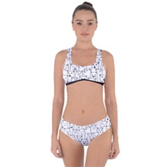 Funny Cat Pattern Organic Style Minimalist On White Background Criss Cross Bikini Set by genx