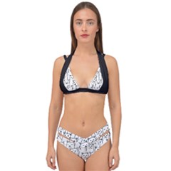 Funny Cat Pattern Organic Style Minimalist On White Background Double Strap Halter Bikini Set by genx