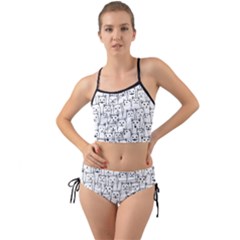 Funny Cat Pattern Organic Style Minimalist On White Background Mini Tank Bikini Set by genx