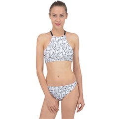 Funny Cat Pattern Organic Style Minimalist On White Background Racer Front Bikini Set by genx