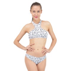 Funny Cat Pattern Organic Style Minimalist On White Background High Neck Bikini Set by genx