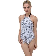 Funny Cat Pattern Organic Style Minimalist On White Background Go With The Flow One Piece Swimsuit by genx