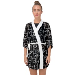 Funny Cat Pattern Organic Style Minimalist On Black Background Half Sleeve Chiffon Kimono by genx