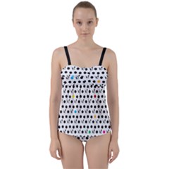 Boston Terrier Dog Pattern With Rainbow And Black Polka Dots Twist Front Tankini Set by genx