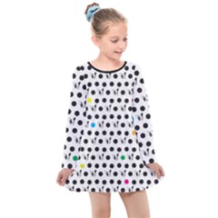 Boston Terrier Dog Pattern With Rainbow And Black Polka Dots Kids  Long Sleeve Dress by genx