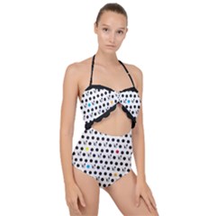 Boston Terrier Dog Pattern With Rainbow And Black Polka Dots Scallop Top Cut Out Swimsuit by genx