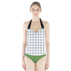 Logo Kekistan Pattern Elegant With Lines On White Background Halter Swimsuit by snek