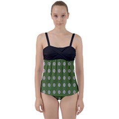 Logo Kekistan Pattern Elegant With Lines On Green Background Twist Front Tankini Set by snek