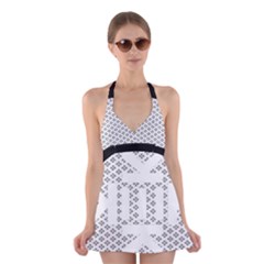 Logo Kek Pattern Black And White Kekistan Halter Dress Swimsuit  by snek