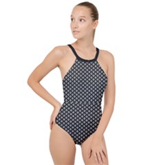 Logo Kek Pattern Black And White Kekistan Black Background High Neck One Piece Swimsuit by snek