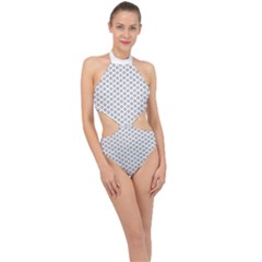 Logo Kek Pattern Black And White Kekistan White Background Halter Side Cut Swimsuit by snek