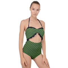 Logo Kek Pattern Black And Kekistan Green Background Scallop Top Cut Out Swimsuit by snek