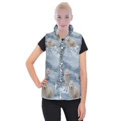 Wonderful Arctic Wolf In The Winter Landscape Women s Button Up Vest by FantasyWorld7