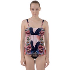 Wonderful Crow With Flowers On Red Vintage Dsign Twist Front Tankini Set by FantasyWorld7