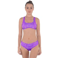 Hot Pink And Purple Abstract Branch Pattern Criss Cross Bikini Set by myrubiogarden